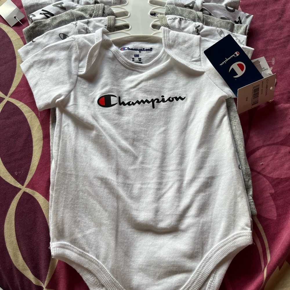 Champion White and Gray Baby Bodysuit Set